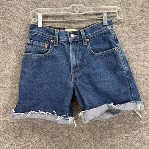 Levi's Shorts Women 11 Blue Denim Dark Wash Mid Rise Cuffed 569 Loose Straight